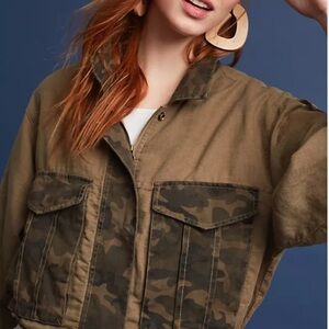 Anthropologie HeiHei Ronan Camo Utility Jacket - Army Green Lightweight Layer